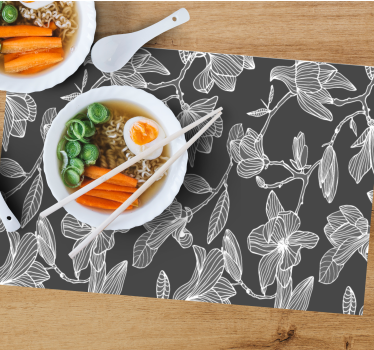 Bordstabletter i vit och grå magnolia blommadesign - Tenstickers