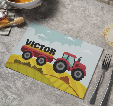 Färgglada traktor och namn personliga bordsmattor - Tenstickers