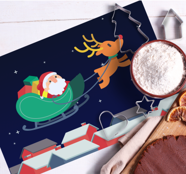 Jultomten på sin släde med renar julbordsmattor - Tenstickers