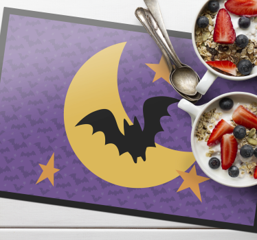 Måne stjärnor och en bat halloween bordsmattor - Tenstickers