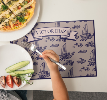 Marin båt och fisk namn vinyl bordstabletter - Tenstickers