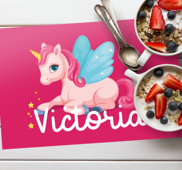 Roliga rosa glada enhörning personliga bordsmattor - Tenstickers