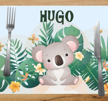 Söt koala för pojke med namn barn bordsmatta - Tenstickers