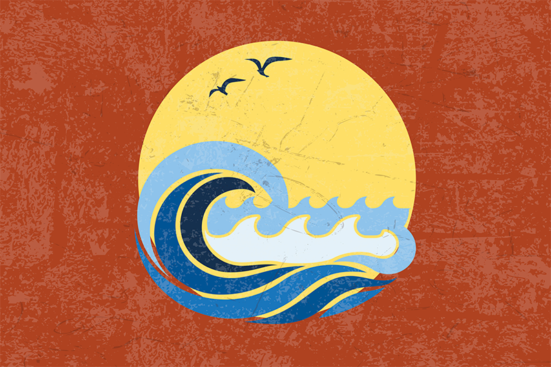 Sunset wave scene bordstabletter original - Tenstickers