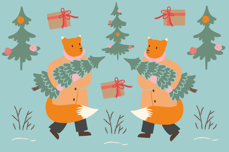 Jul bordstabletter festlig räv bärande träd - Tenstickers