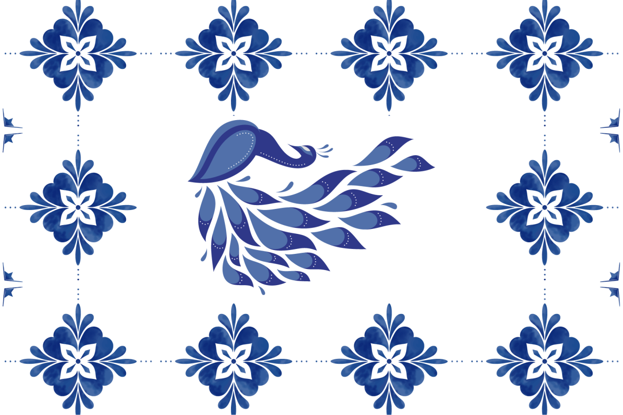 Peacock floral motif bordstabletter original - Tenstickers