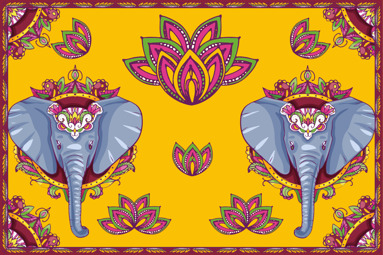 Elefantblommönster bordstabletter original - Tenstickers