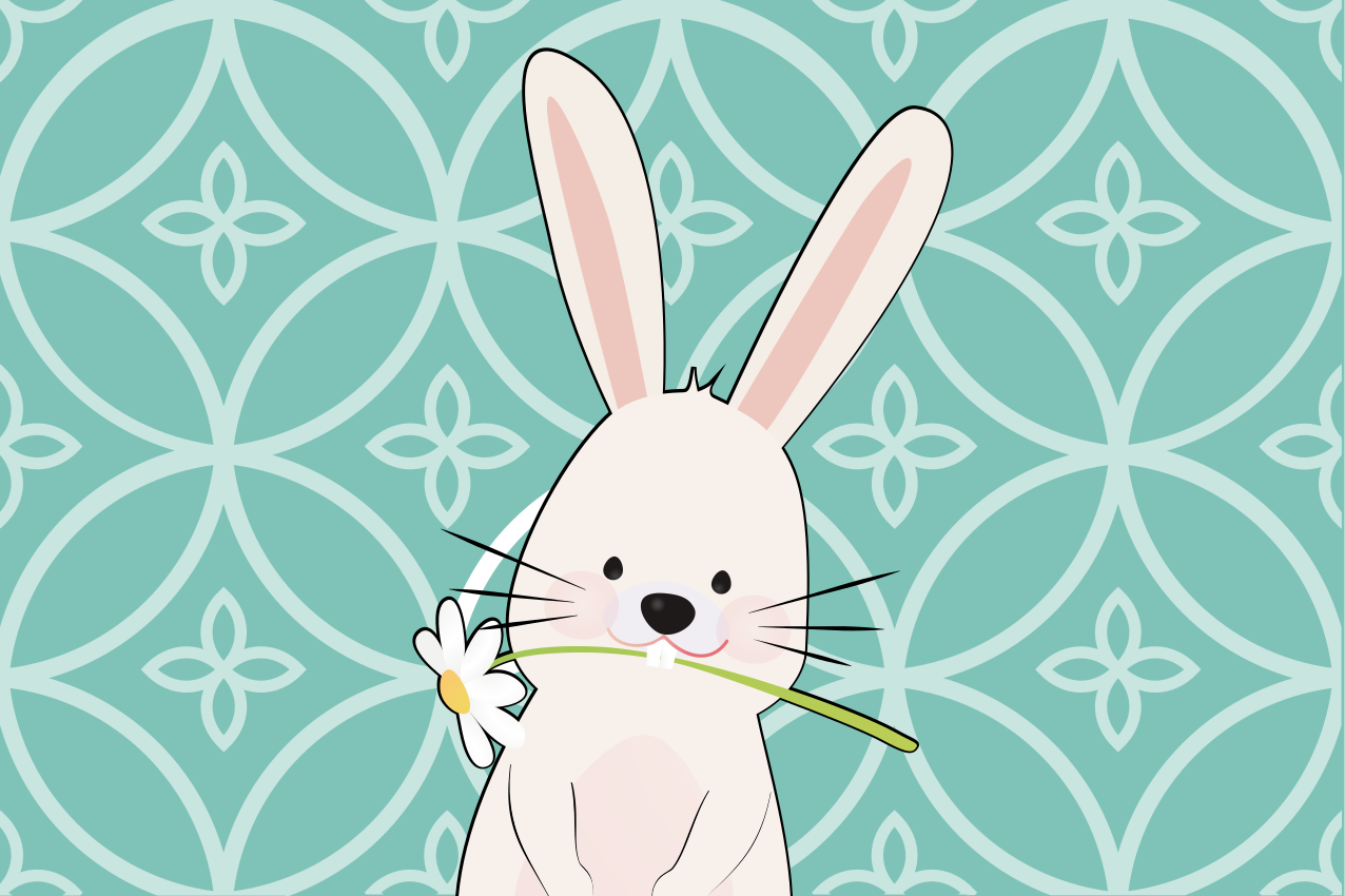 Söt kanin med blomma bordstabletter barnen - Tenstickers