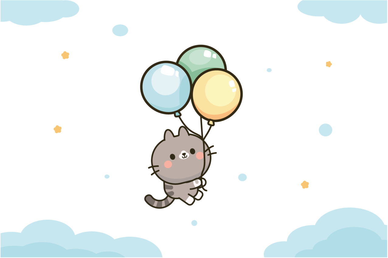Katt och ballonger barn bordstabletter - Tenstickers