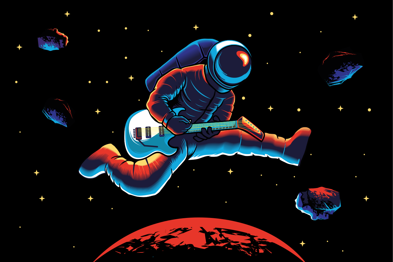 Bordstabletter original astronaut som spelar gitarr - Tenstickers