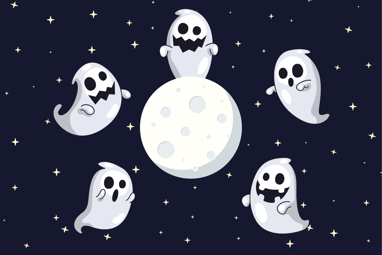 Vita flygande spöken måne halloween bordstabletter - Tenstickers