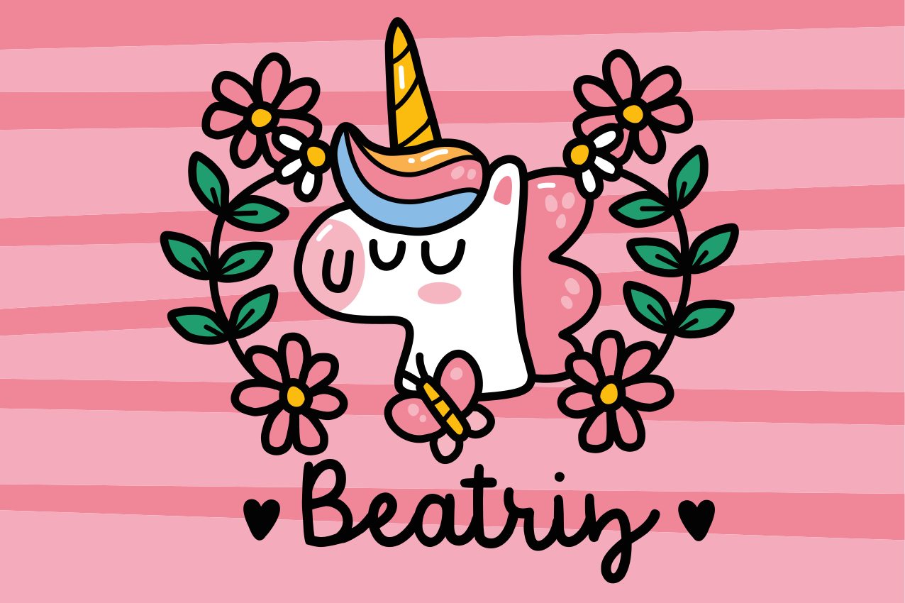 Bordstabletter barnen färgglad enhörning med blommor - Tenstickers