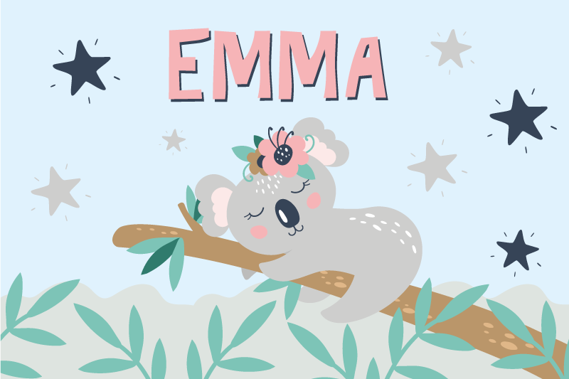 Söt koalatjej med namn barn bordsmattor - Tenstickers