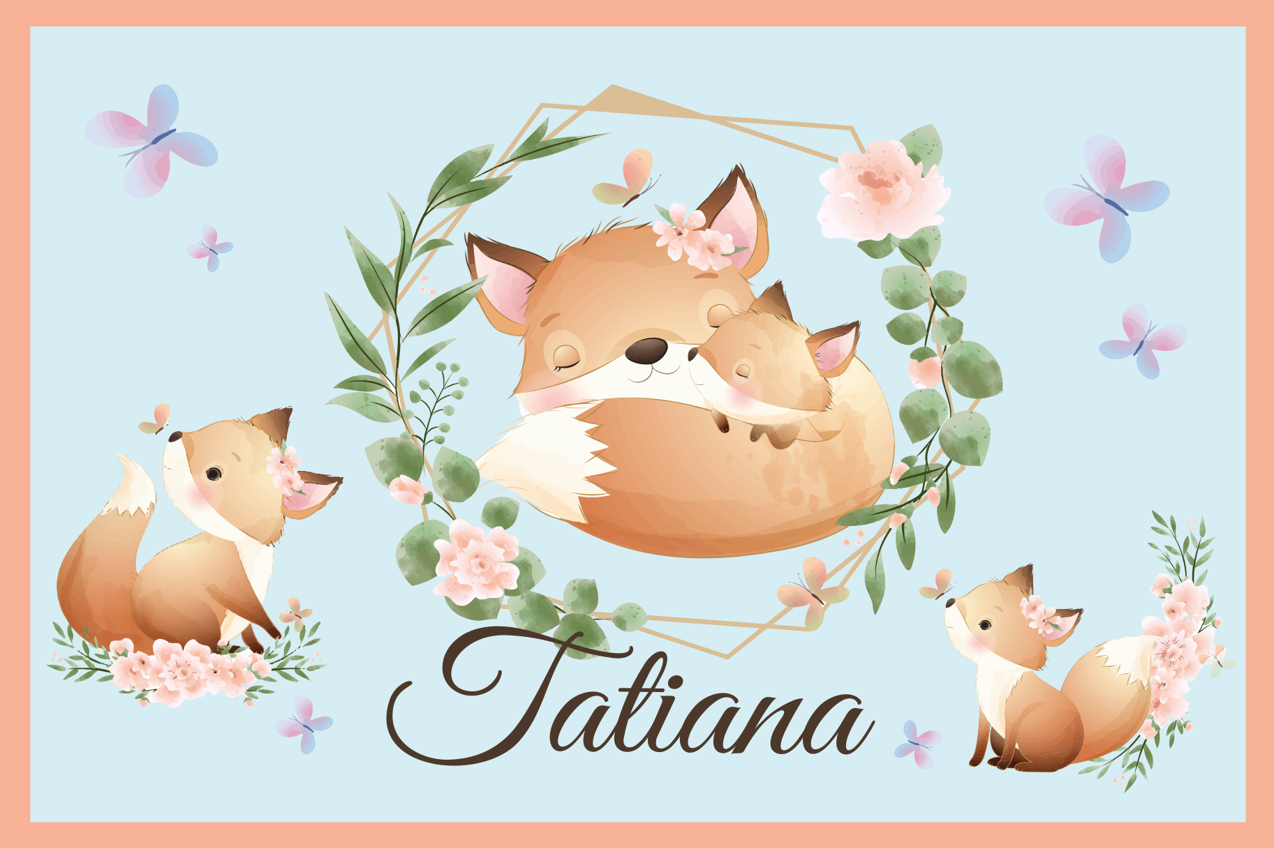 Söta djur räv med namn barn bordstabletter - Tenstickers