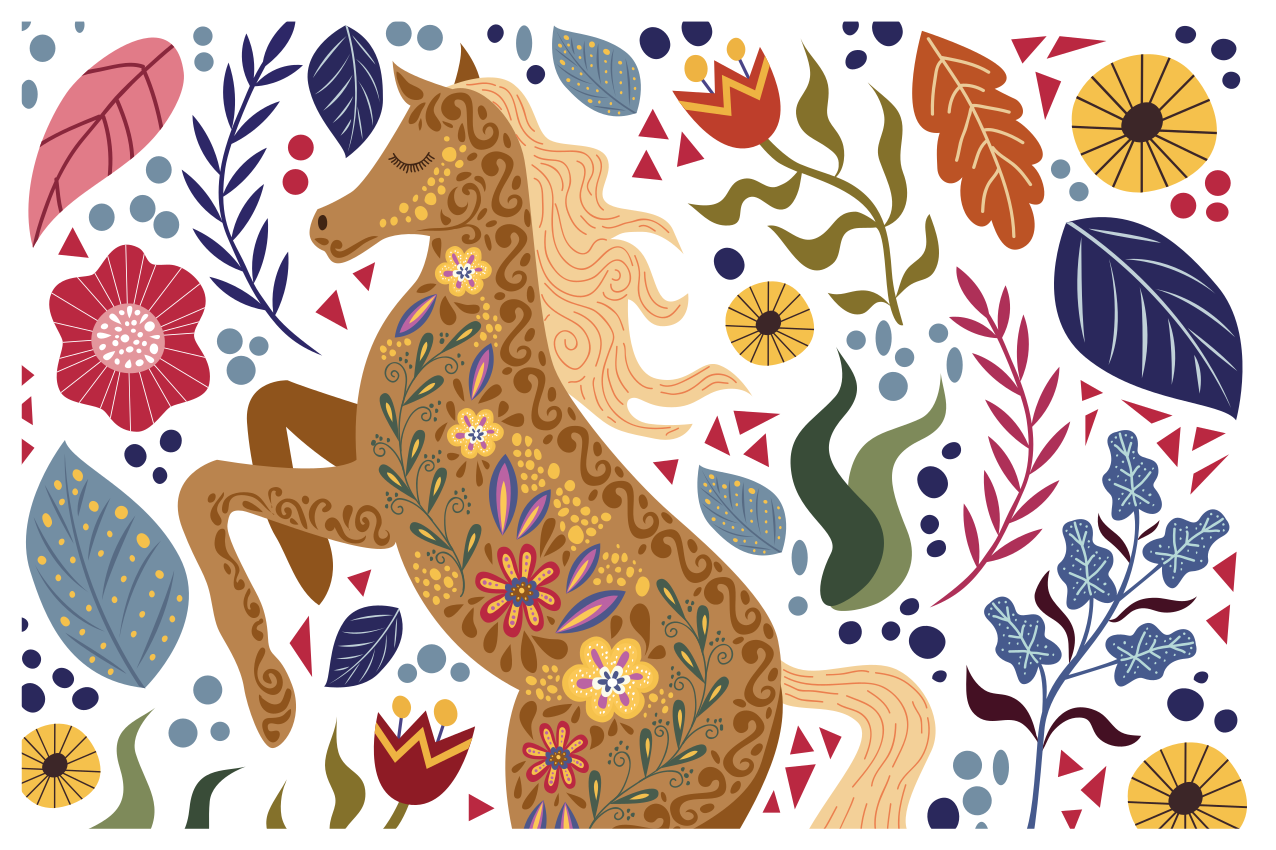 Vild häst folklore illustration bordstabletter - Tenstickers