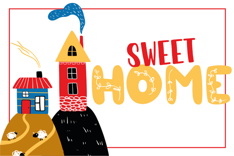 Färgglad husmotiv bordstabletter barnen - Tenstickers