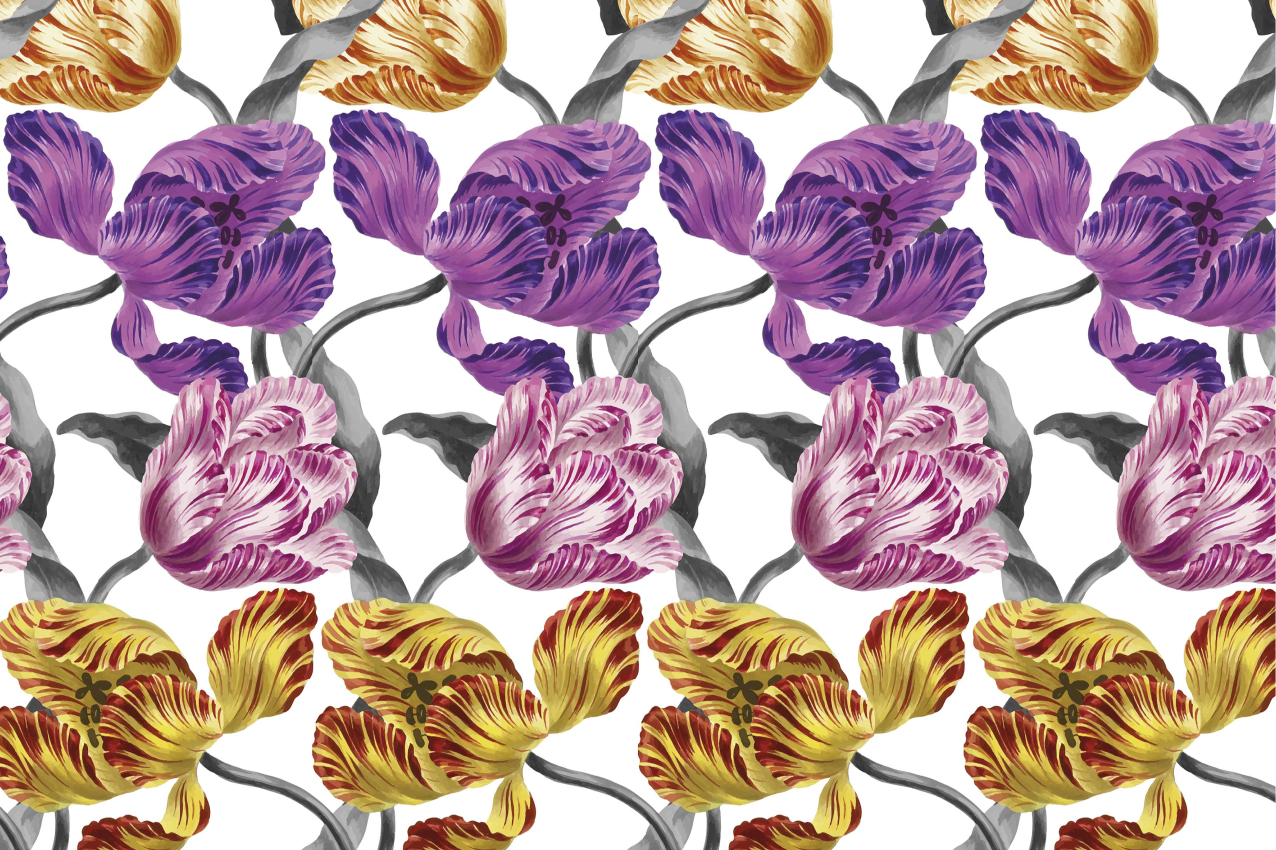 Lila, gulrosa tulpanmönster bordstabletter - Tenstickers