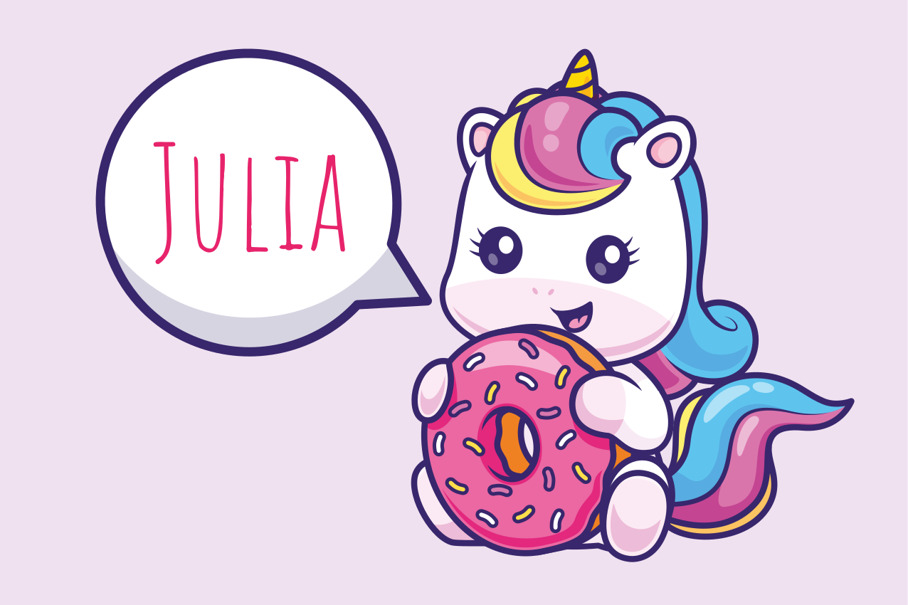Unicorn med donut Bordstabletter med namn - Tenstickers