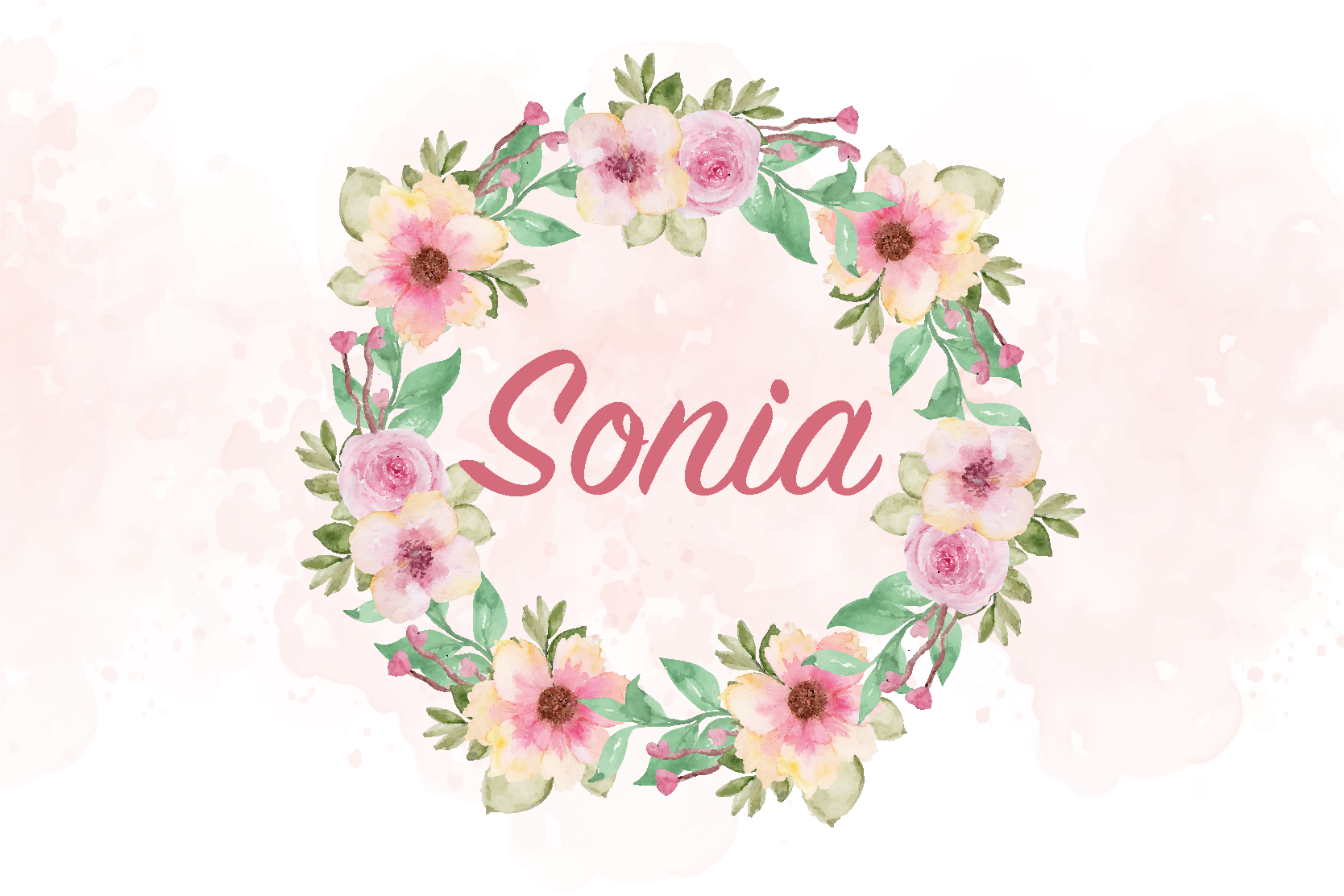 Akvarell blommor Bordstabletter med namn - Tenstickers