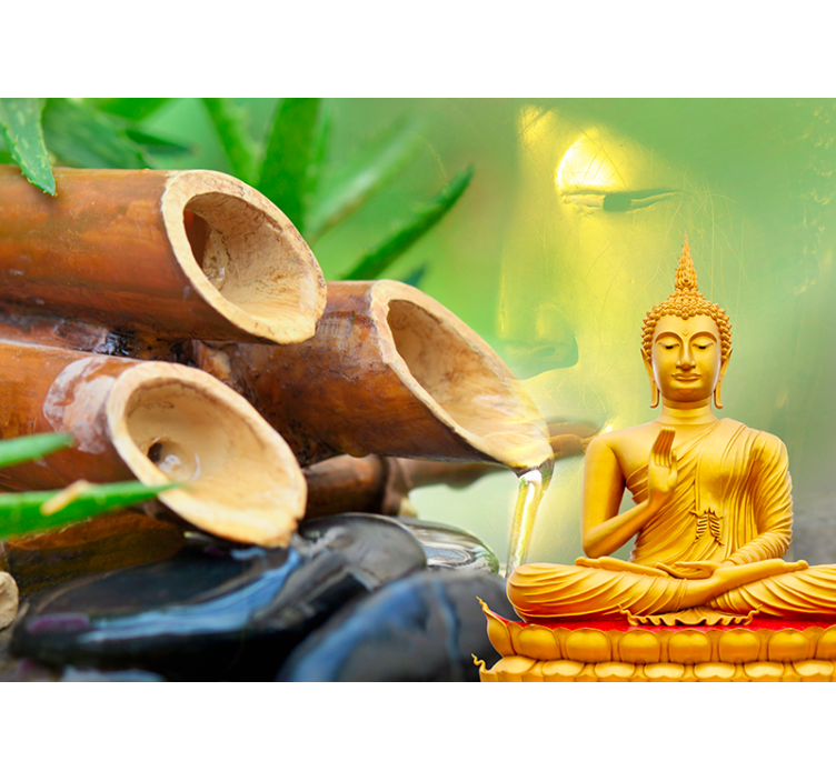 Gyllene buddha med vatten buddha fototapet - Tenstickers