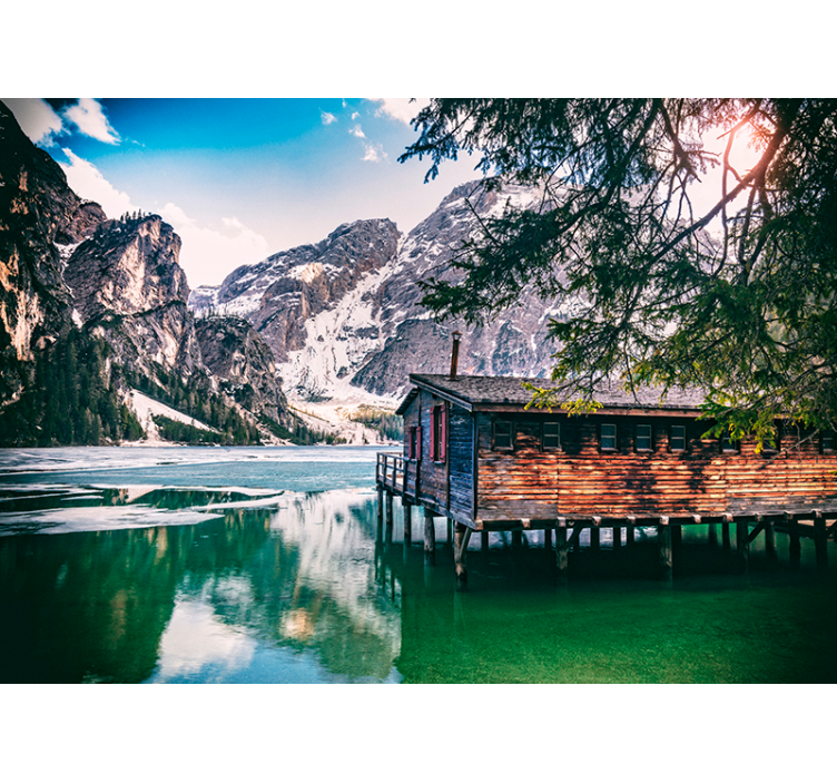 Braies sjön berg fototapet - Tenstickers
