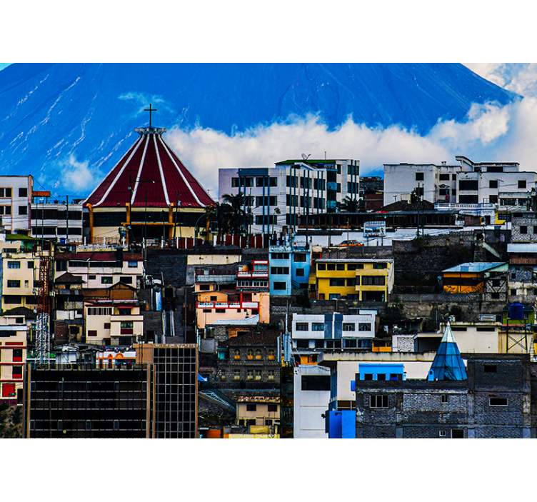 Stadsbild med vulkan Fototapeter Städer och länder - Tenstickers
