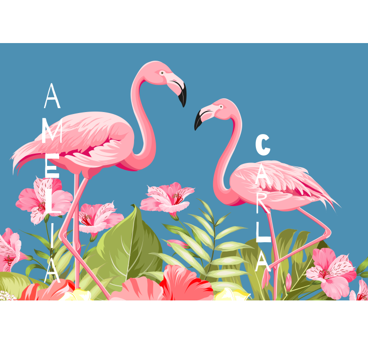 Flamingos med blå bakgrund fototapeta - Tenstickers
