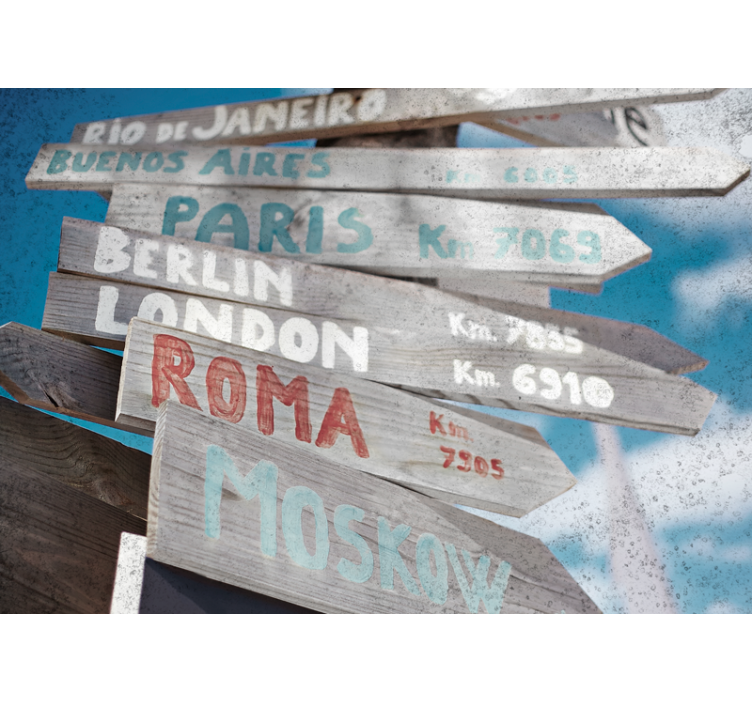 Vägskylt städer fototapeta - Tenstickers