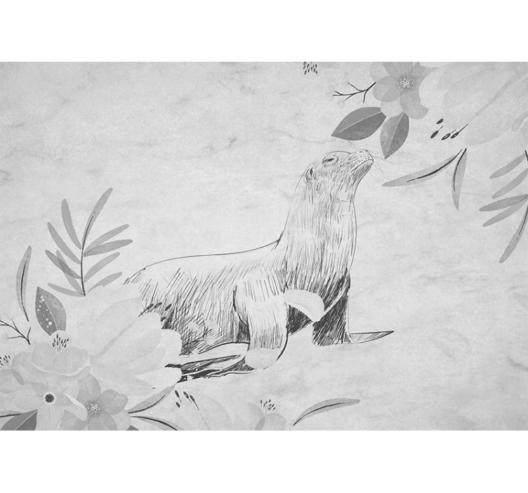 fototapeta med gråsäl och blommönatur - Tenstickers