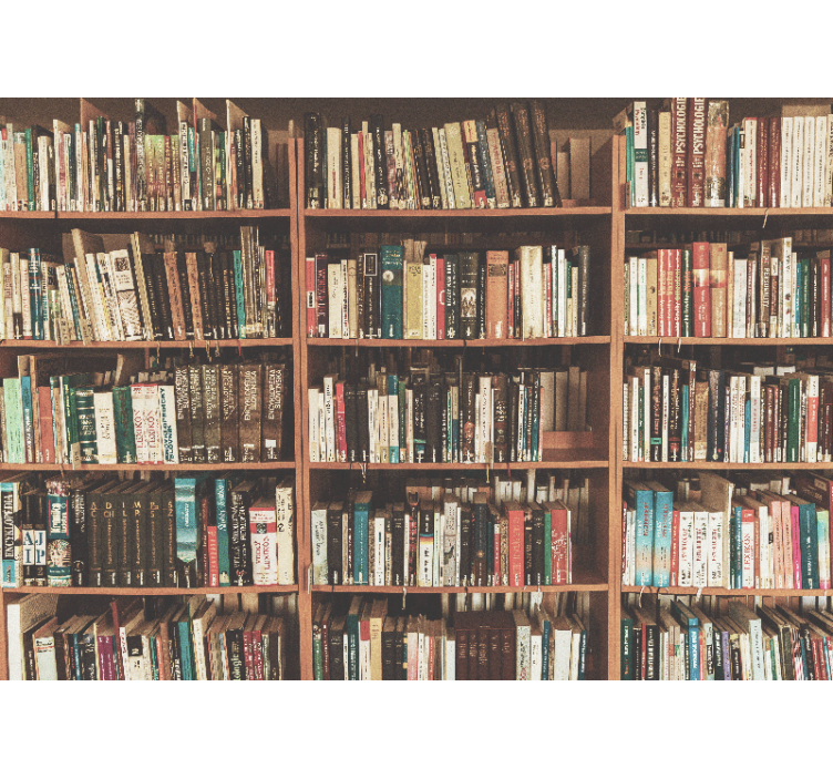 Suddig bokhylla gamla böcker kontor fototapeta - Tenstickers