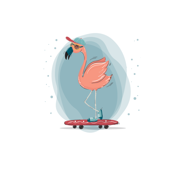 Fototapeter djur flamingo skateboardkul - Tenstickers
