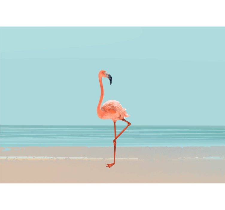 Fototapeter hav flamingo vid stranden - Tenstickers