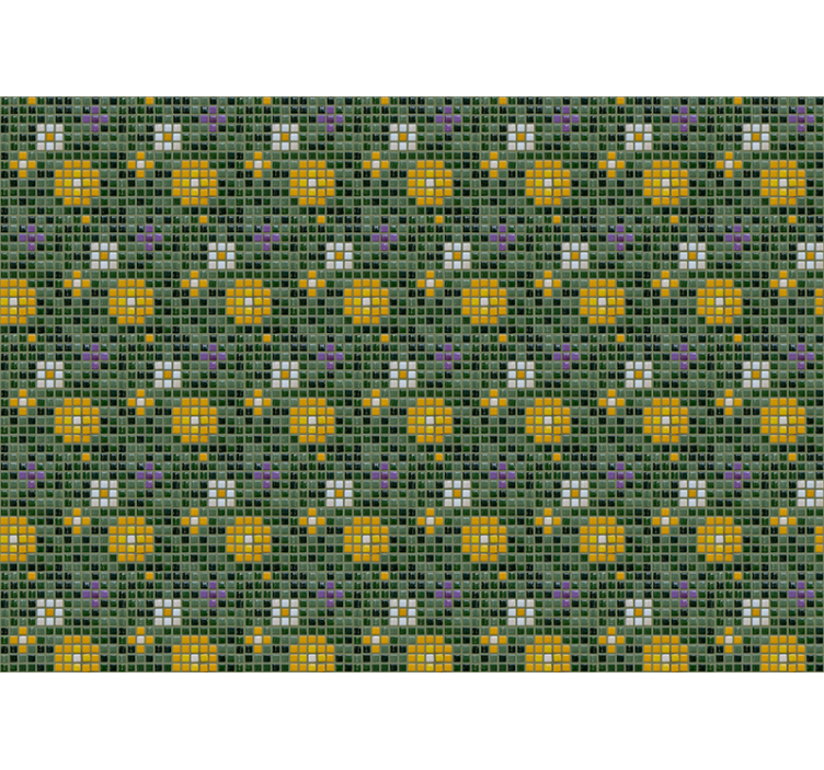 Gröna kakel mönster med blommor badrum fototapeter - Tenstickers