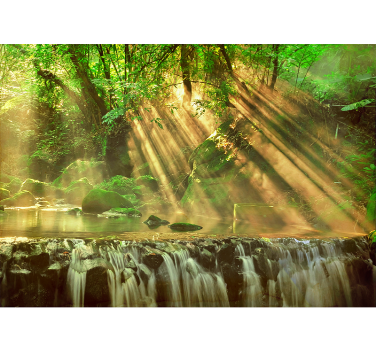 Vattenfall landskap skog fototapet - Tenstickers