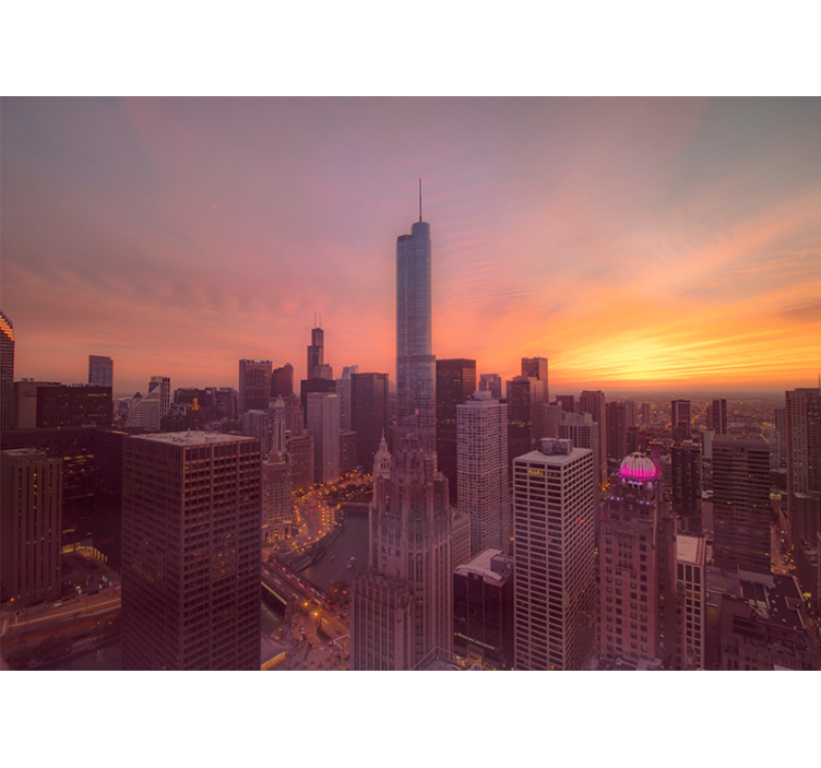 Fototapeter städer och länder chicago skyline solnedgång - Tenstickers