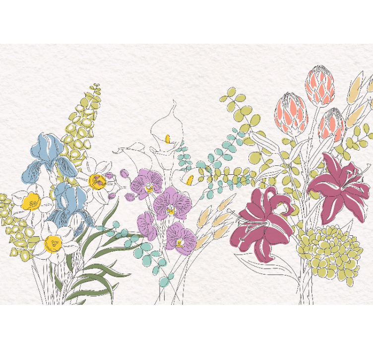 Målade blommor Panoramisk fototapet - Tenstickers