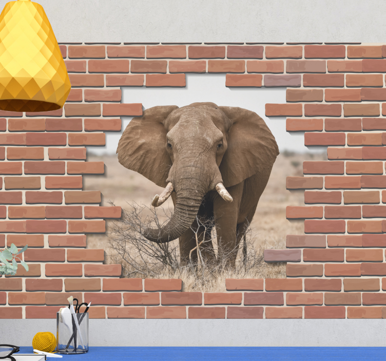 3d trasig vägg med elefant 3d fototapeta - Tenstickers