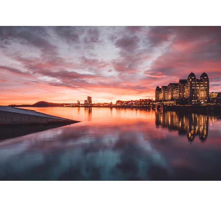 Fototapeter städer och länder solnedgång stadssilhuett - Tenstickers