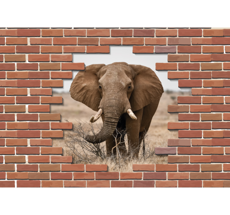3d trasig vägg med elefant 3d fototapeta - Tenstickers