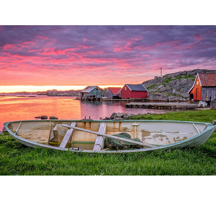 Fototapeter landskap vacker kustby - Tenstickers