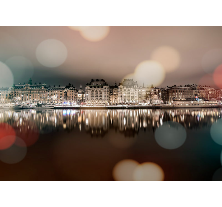 Stockholm stad på natten fototapet - Tenstickers