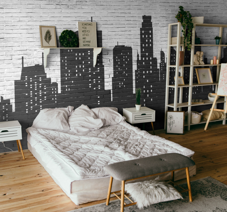 Brickwall skyline tapet - Tenstickers