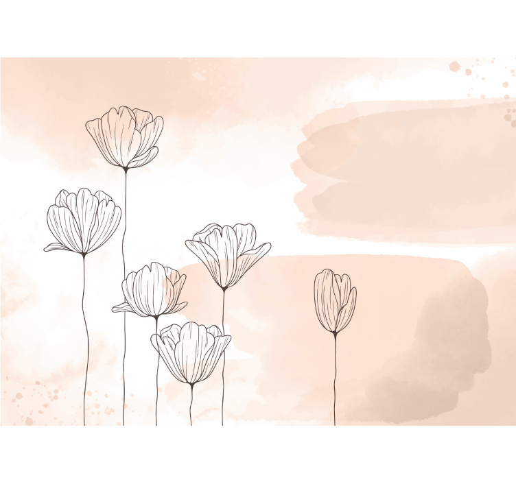 Blommor linjekonst fototapeta - Tenstickers
