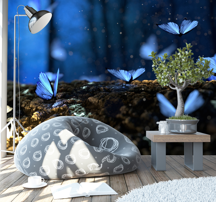 Blå fjäril fototapet - Tenstickers
