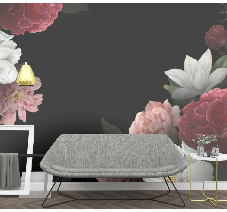 Blommor på svart bakgrund fototapet - Tenstickers