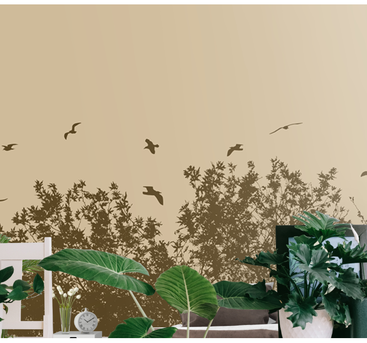 Flygande fåglar siluett Fototapeter Natur - Tenstickers
