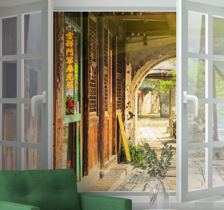 Fönster med gamla stadsutsikt fototapeta - Tenstickers