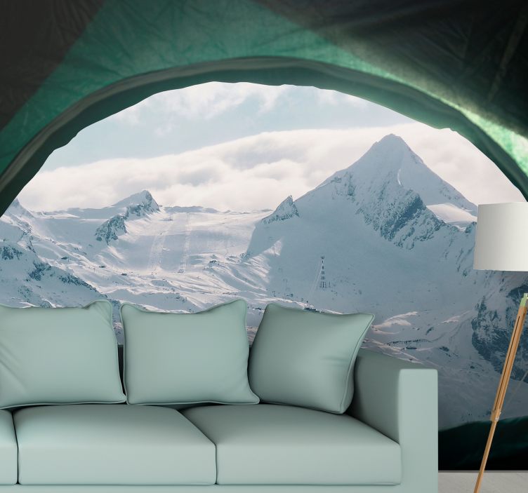 Fönster snö berg karp 3d fototapet - Tenstickers