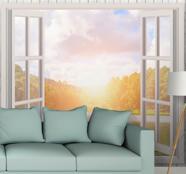 Fönster solljus på sjön karp 3d fototapet - Tenstickers