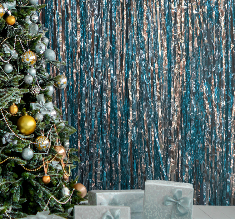 Glittered blue xmas decor jul tapet - Tenstickers